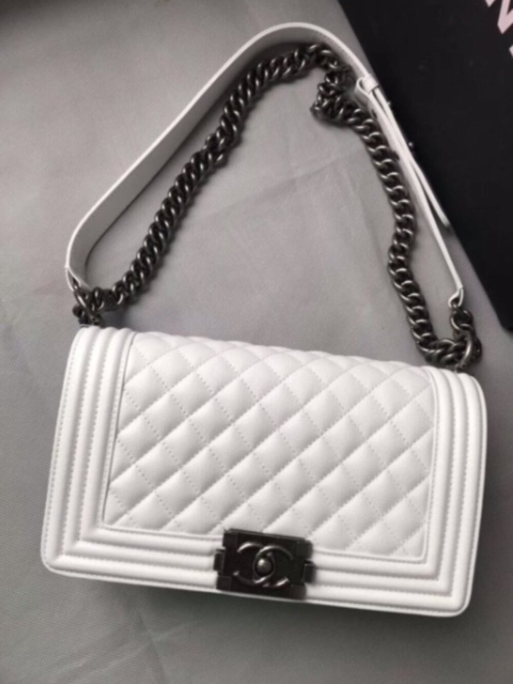 Chanel Leboy White Caviar Leather Shoulder Bag